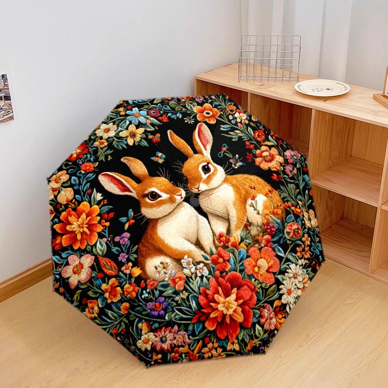 1 PC Automatic Folding Umbrella - Flowers and Animals Pattern, Portable & Foldable Design with 8 Ribs, Christmas Birthday Gifts