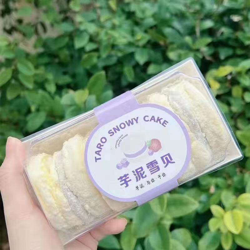 Taro Mousse Kuchenrolle Selbstklebende Aufkleber Dessertbox mit Schneeschalen-Design