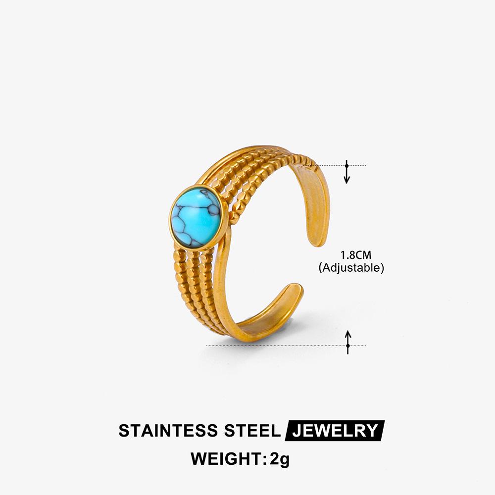 Adjustable Retro Titanium Steel Ring with Color Stones – Trendy, Non-Fading, High-End Style for Women