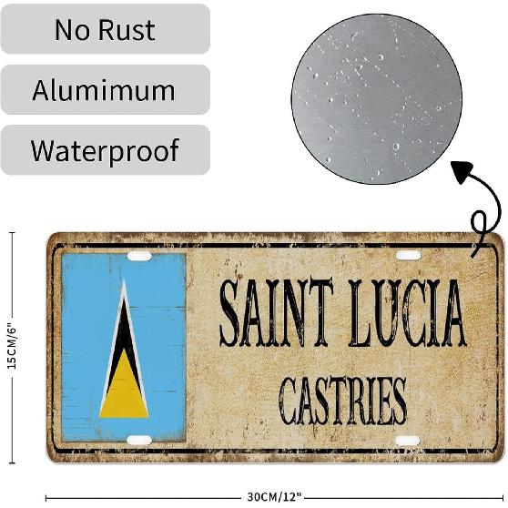 Saint Lucia Vanity License Plates National Flag Castries Vintage Metal License Plate Country Souvenir Gift Aluminum Metal License Plate Car Tag to