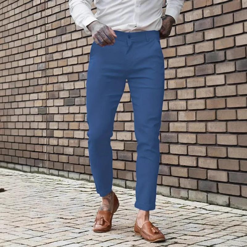 

Mens Casual Solid Color Slim Fit Chino Pants S синій