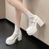 Fashion White Platform Lolita Mary Jane Shoes Women's Patent Leather Round Toe High-heeled Leather Shoes Retro Buckle Platform Heels
