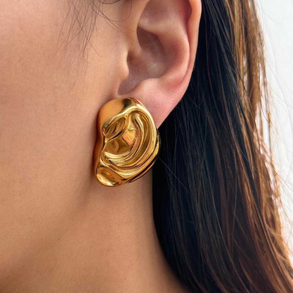 MYNECK New Hot Jewelry SuppLier Unique 18k Gold Plated Stainless Steel Tarnish Free Vintage Irregular Artist Hoop Earrings