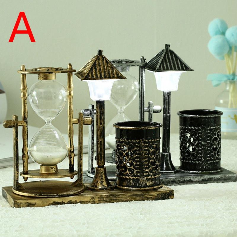 Creative Antique Quicksand Street Lamp Pen Holder Lantern Light Tower Student Gift White Hourglass Double Color Night Light Decoration