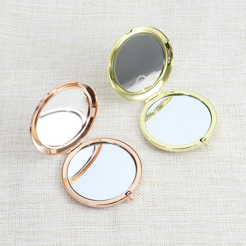 Portable Handheld Pocket Makeup Mirror Metal Stand-up Travel Compact Folding Double-Sided Small Mirror Double-Sided for Ladie