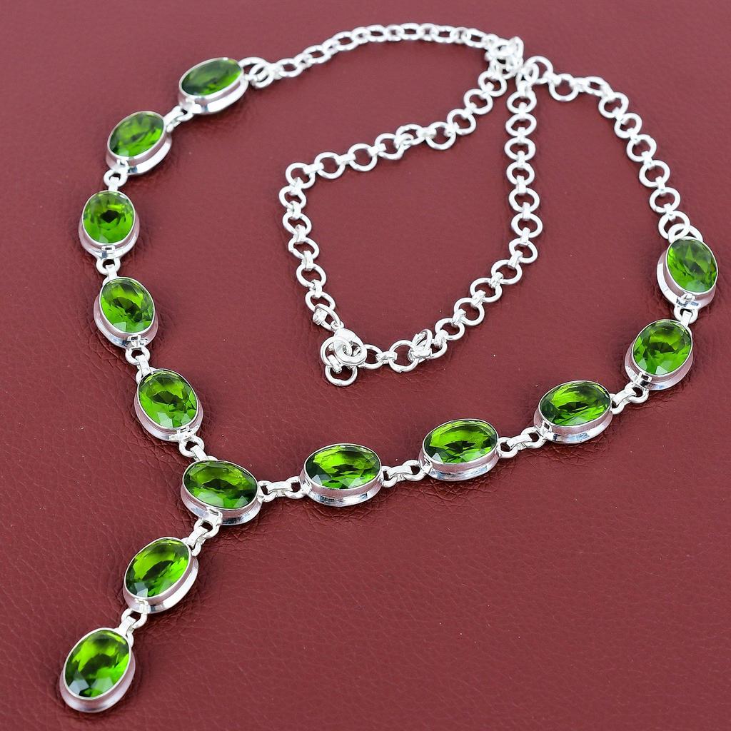 Faceted Peridot Necklace 925 Sterling Silver Necklace Adjustable Chain Necklace Very Pretty Gemstone Jewelry Handmade Necklace Gifts for Mom