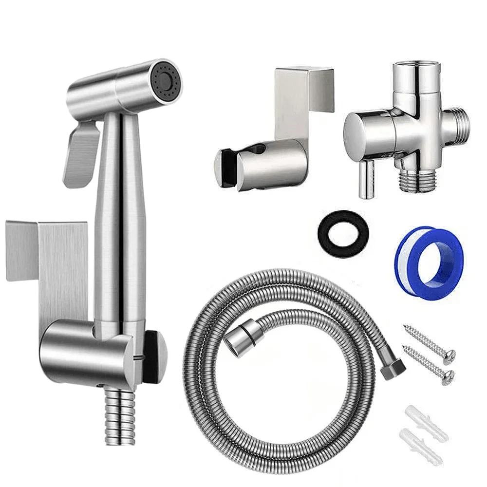 Ruční toaletní bidet Baterie Rozprašovač Nerezová ocel Koupelnový bidetový rozprašovací set Ruční rozprašovač Sprchová hlavice Samočištění Bez průrazu