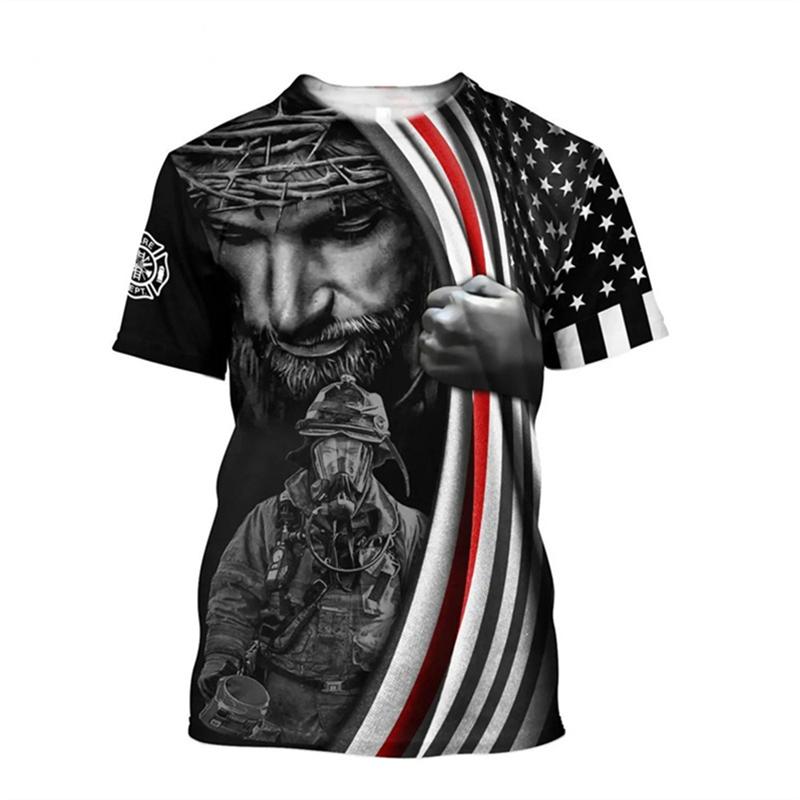 Summer Fashion Comfortable Loose Round Neck Short Sleeve Large Size T-shirt Creative Firefighter 3d Printed Men's Casual Sports T-shirt