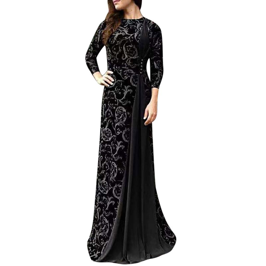 Women Dubai Arabian Floral Print Long Dress Muslim Dress Islamic Long Dress