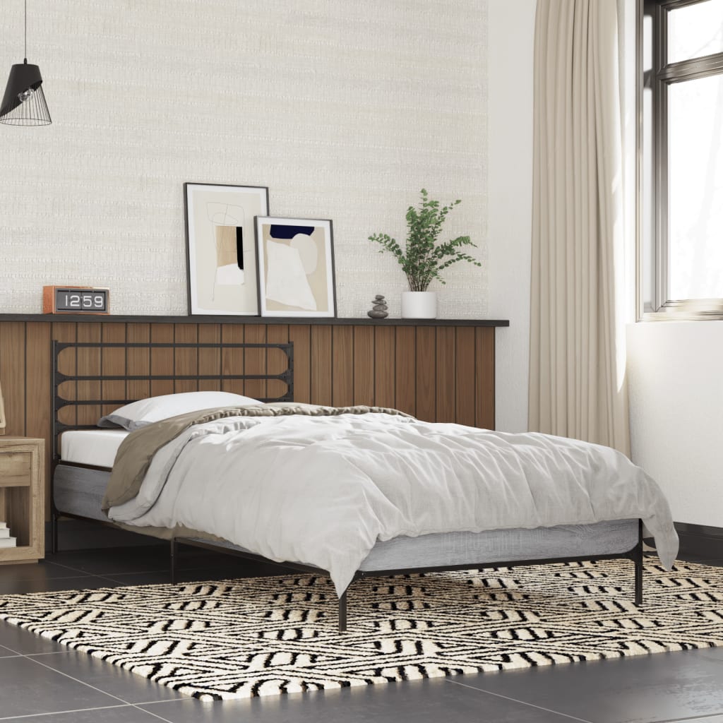 Bed Frame Gray Sonoma 75 x 190 cm Particleboard and Metal