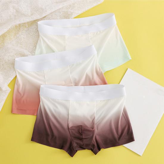 Boxer da uomo, con stampa a lettere, con stampa sfumata, in seta ghiacciata, con design a U convesso, vestibilità aderente, mutandine ad alta elasticità