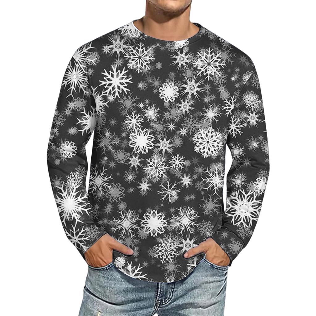 Men's Christmas Printed Imitation Cotton Long-sleeved Shirt