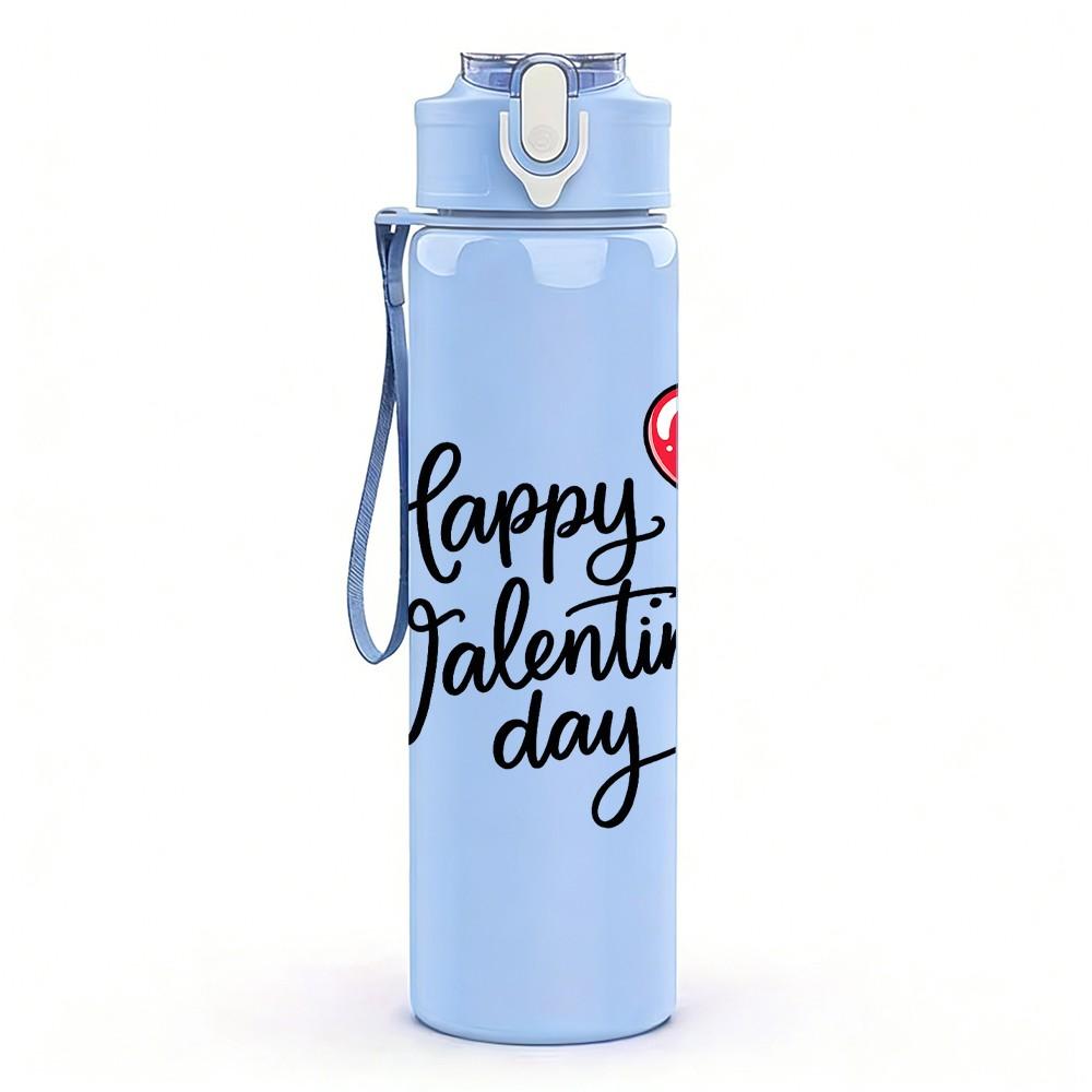 1PC Happy Valentines Day Heart Print 750ml Color Plastic Sports Water Bottle Leakproof Flip Straw Lid Suitable for Sports Office Home Use