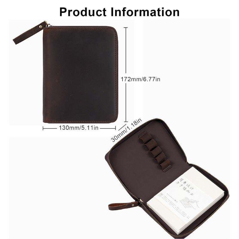 Zippered Leather Notebook Protector with Pen Slot for 3.5x5.5Inch Field Notes Handmade Journal Cover