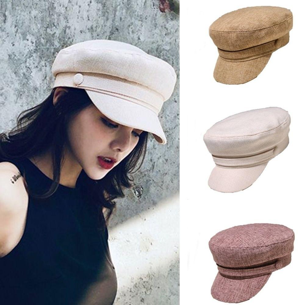 Cotton Linen Fashion Octagonal Cap Visor Hats Navy Hats Breathable Ladies Flat Cap  Autumn Summer