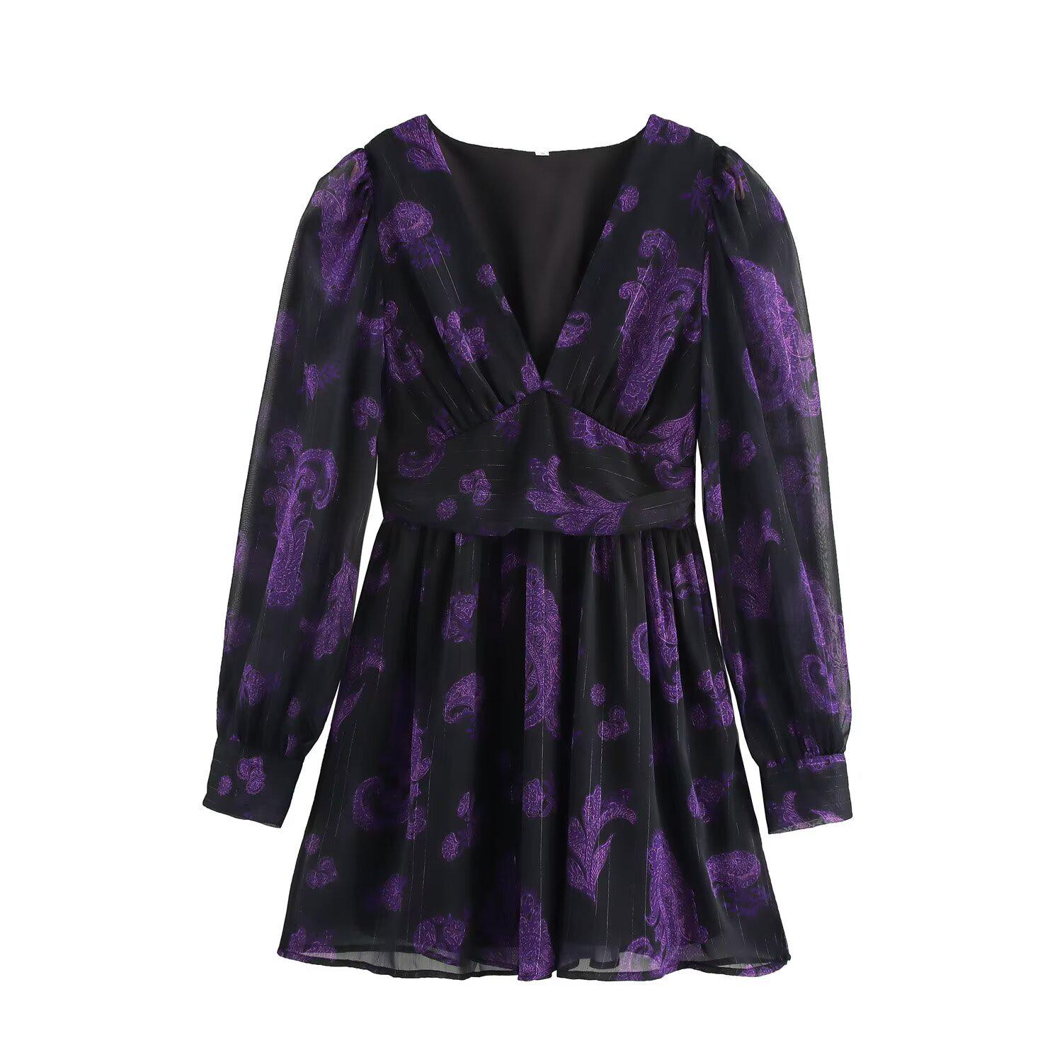 

2025 Spring Women s European & American V-Neck Chiffon Print Dress M