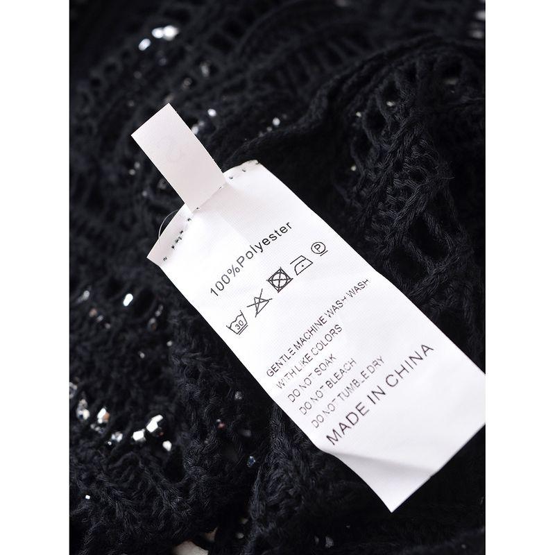 Kaslead New Arrival Women's Fashion Style Cut Out Beaded Mesh Plain Weaving Knitting Tops 4813808