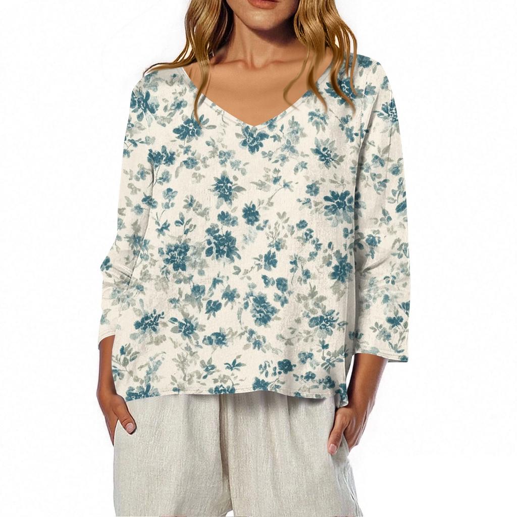 3/4 Length Sleeve Womens Tops Summer Trendy  V-Neck Blouses Dressy Casual  T-Shirt Summer Outfits Beach Vacation