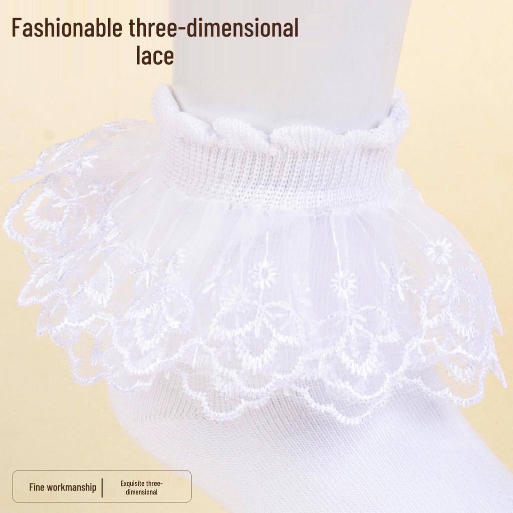 Stylish 3D Lace Trim White Princess Socks - Breathable, Comfortable Children's Design
