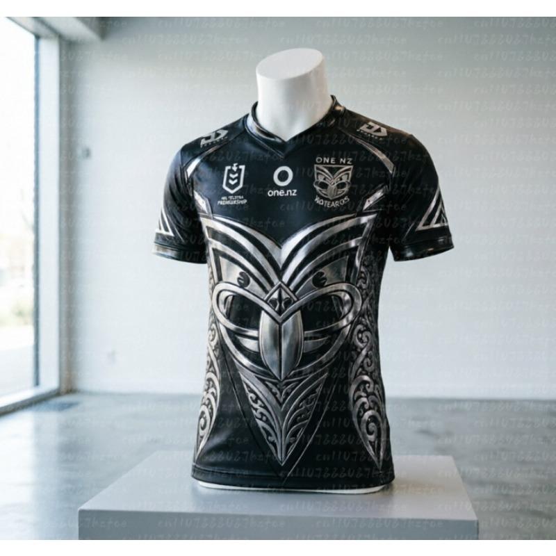 Maglie da Rugby Matching Famiglia Guerrieri Tribù Maori Stampa Metallica Oversize Nero Uniforme Modello Koru Completo Numero 1 Magliette in Rete
