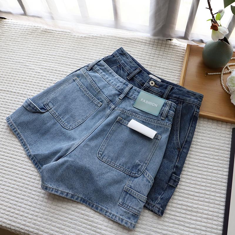 Summer 2025 Korean Style Women's Denim Cargo Shorts - Straight Leg, Versatile A-line