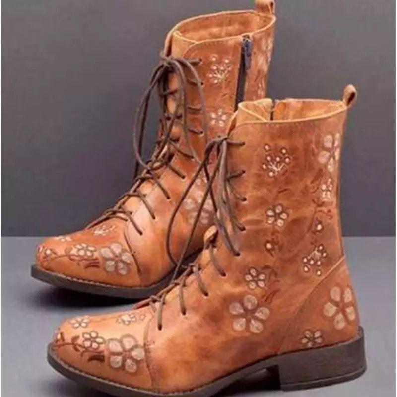 

Желаю горячих продаж новых ботинок Мартина на шнуровке с вышивкой на плоской подошве, женских новых вышитых ботинок средней высоты на осень и зиму 43