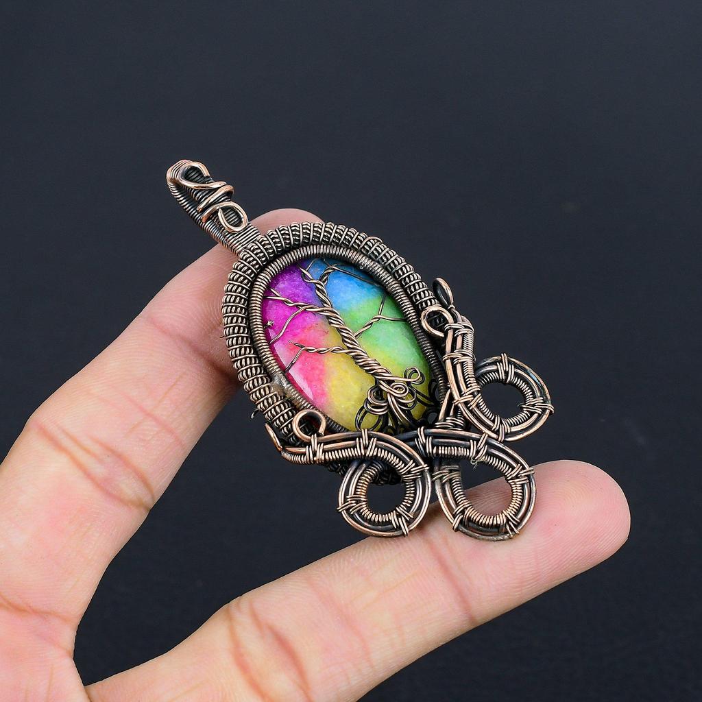 Rainbow Solar Quartz 999 Copper Wire Wrapped Pendant, Handmade Gemstone Pendant Jewelry, Gifts For Wife Brand New Pendant