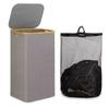 Foldable Bamboo Laundry Basket with Lid and Inner Bag for Bathroom/Bedroom