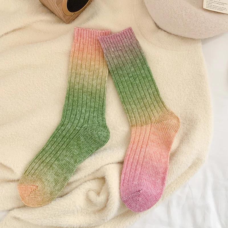 Winter Thick Warm Long Socks Gradient Wool Cashmere Kawaii Socks Women Thermal Floor Sleeping Socks New  Gift Autumn New