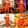 Cartoon Creature Costume Big Mouth Onesie Pajamas, Halloween Pumpkin Fleece Loose Fit Pajamas Hooded Unisex One Piece Sleepwear Loungewear