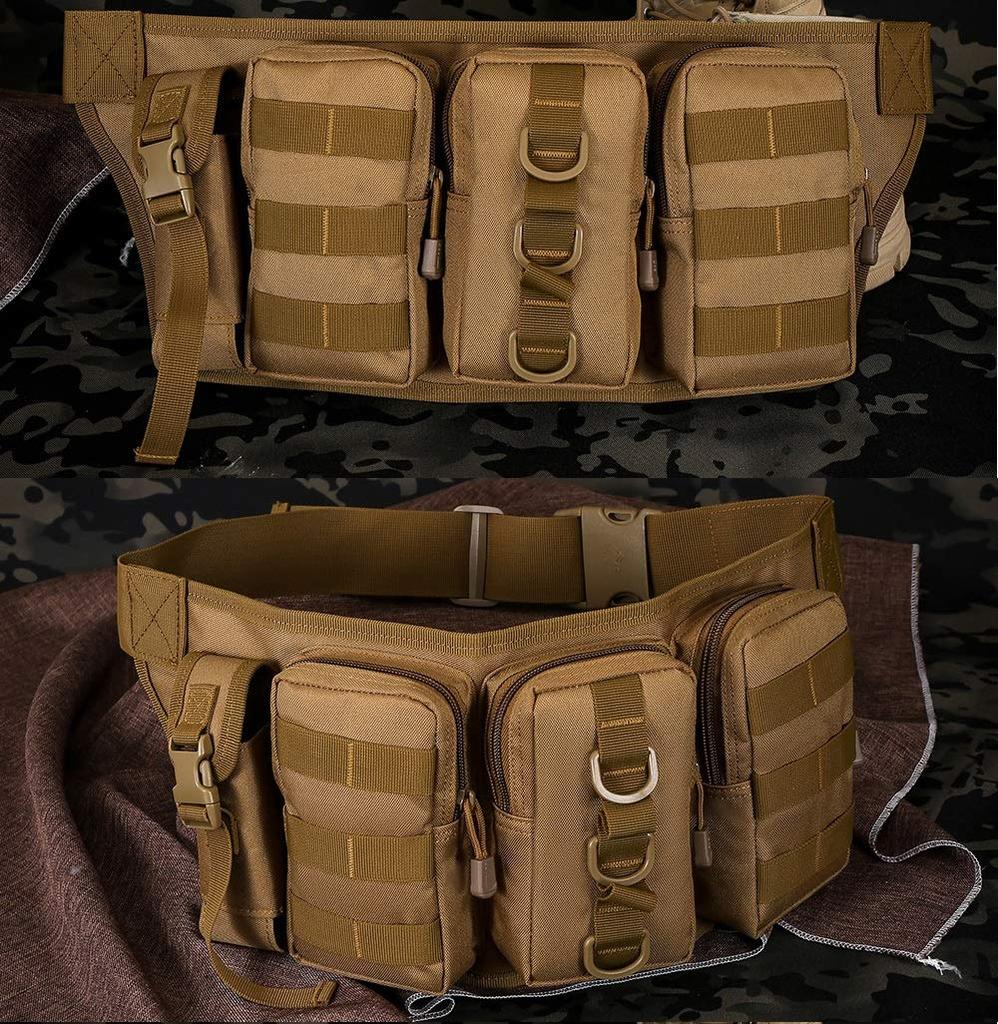PHOENIX IKKI Small Item Storage Camouflage Utility Outdoor Tactical Military Crossbody Waist Bag Waist Pouch Work Belt Tactical Belt Brown