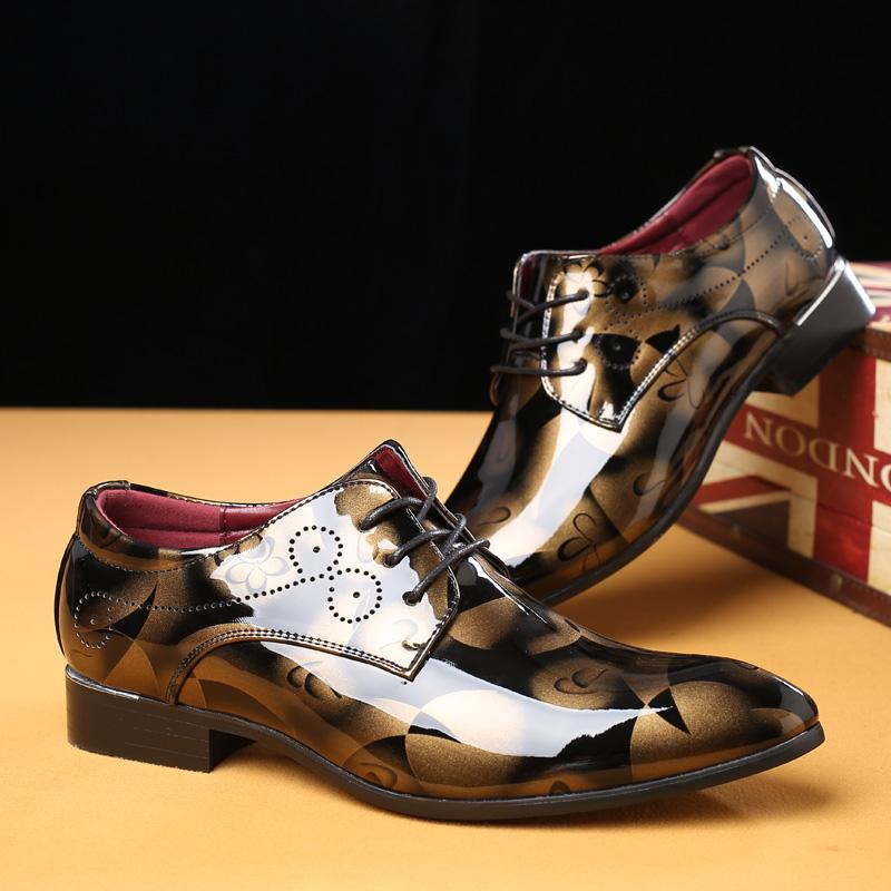 Large Men Spring  Autumn New Pointed Formal Wear Persalized Young High-end Printed Fashiable Shoes