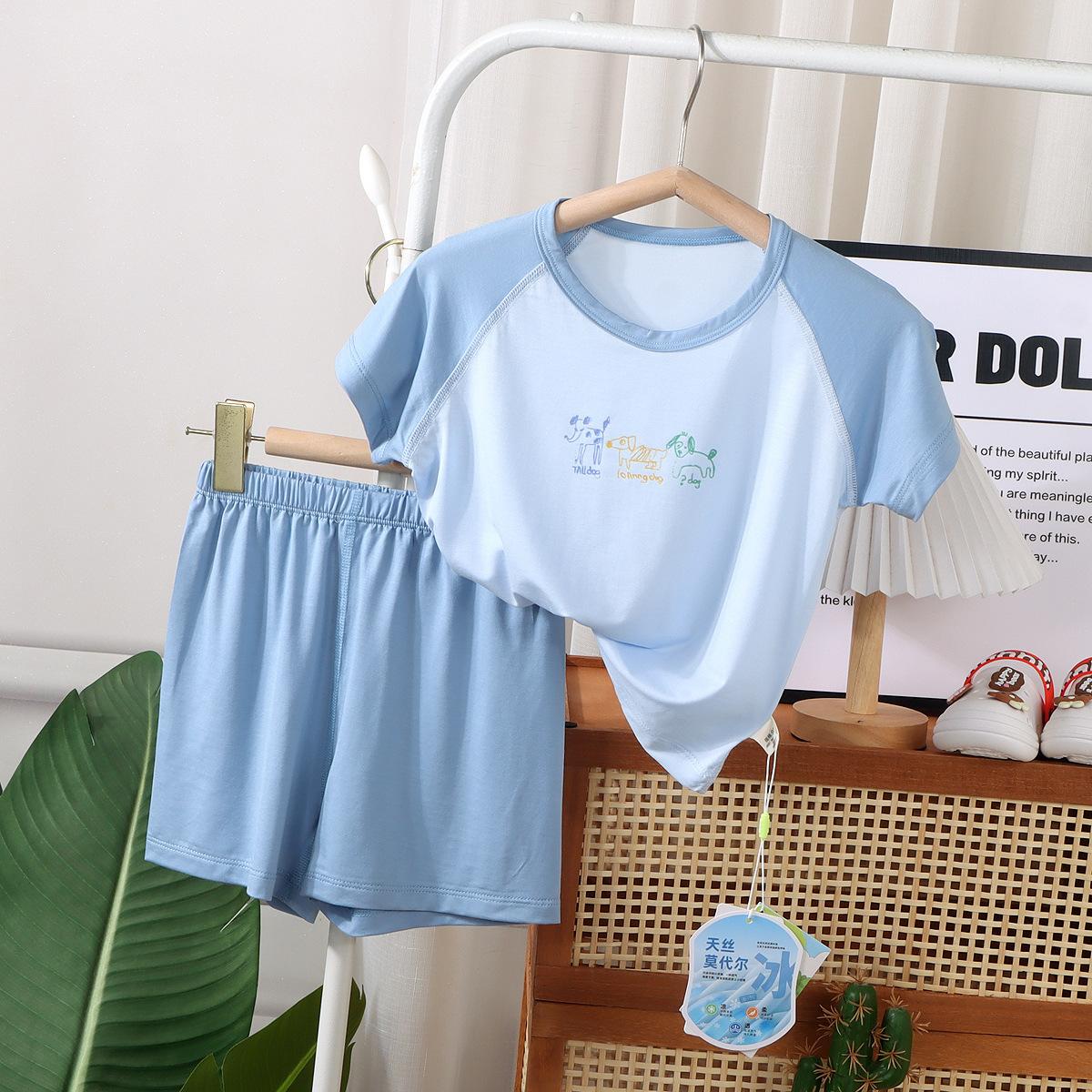 Kids Summer Modal Pajama Set Short Sleeve Shorts Home Wear Unisex Baby Soft Breathable Air Conditioner Sleepwear Outfit 80cm