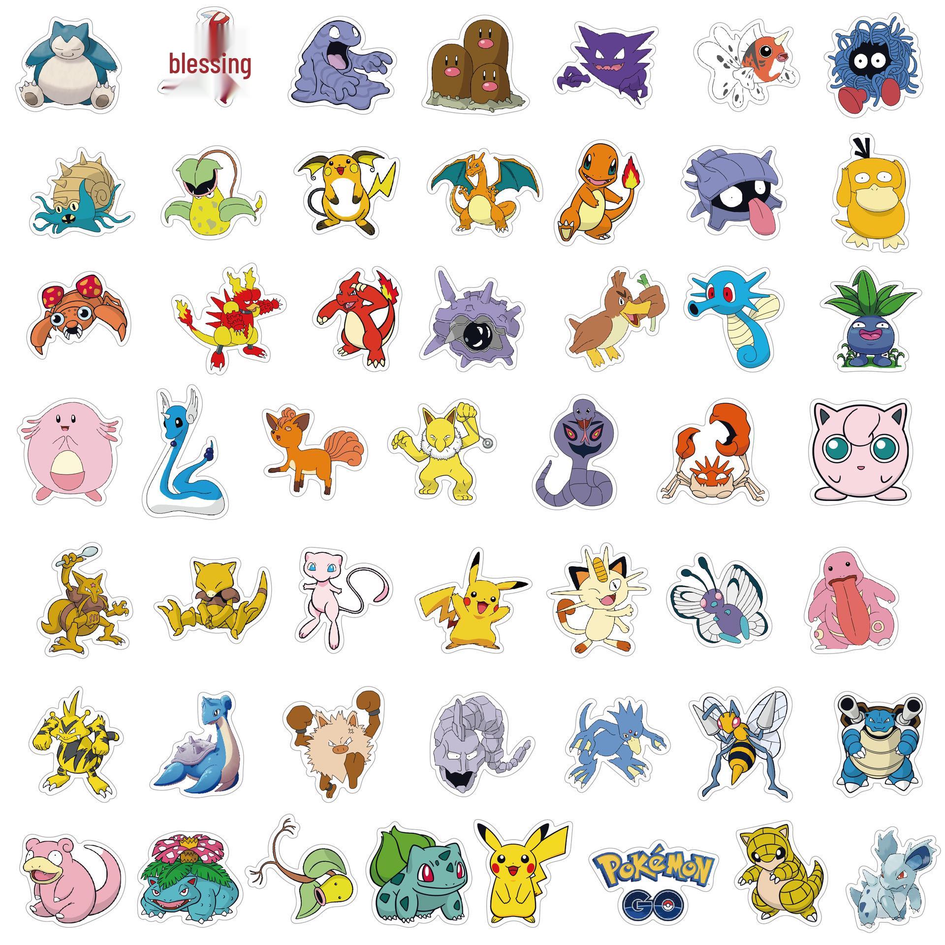 50-100 Pokémon Cartoon Stickers for Backpack or Thermos Decor