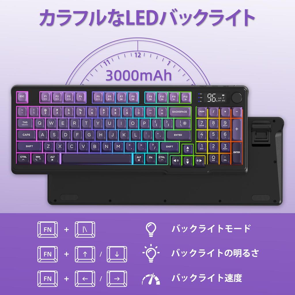 ATTACK SHARK X FREE WOLF M96 Gaming Membrane Wireless Dual Mode Wireless PBT Patchwork RGB Volume Knob and Electronic Compatible with Office Purple