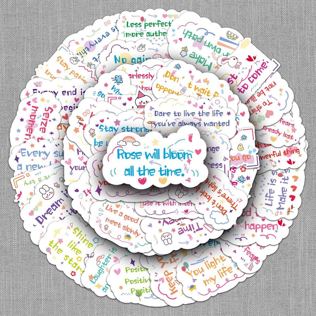 Inspirational Cartoon Slogan Stickers (50 Sheets) - Decorative English Graffiti for Phone Cases, Water Bottles, and Journals.