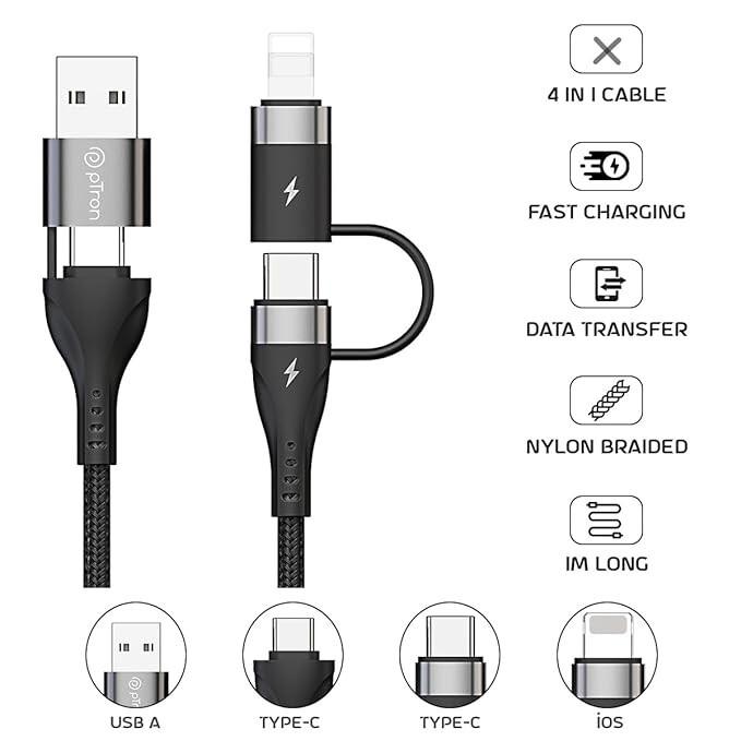 Kabel USB pro rychlé nabíjení 4 v 1, kompatibilní s 65W Type C na Type C, 60W USB B0CNVM55PQ