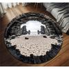 Round Cave Beach 3D Illusion Area Rug, Stone Arch Seascape Non-Slip Floor Mat, Coastal Modern Home Decoration Circular Carpet