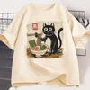Funny Black Cat RaUnisex Tshirt Unisex Women Japanese Graphic Tees Kawaii Cat Anime Print T Shirt Casual Short Sleeve Unisexs Clothes