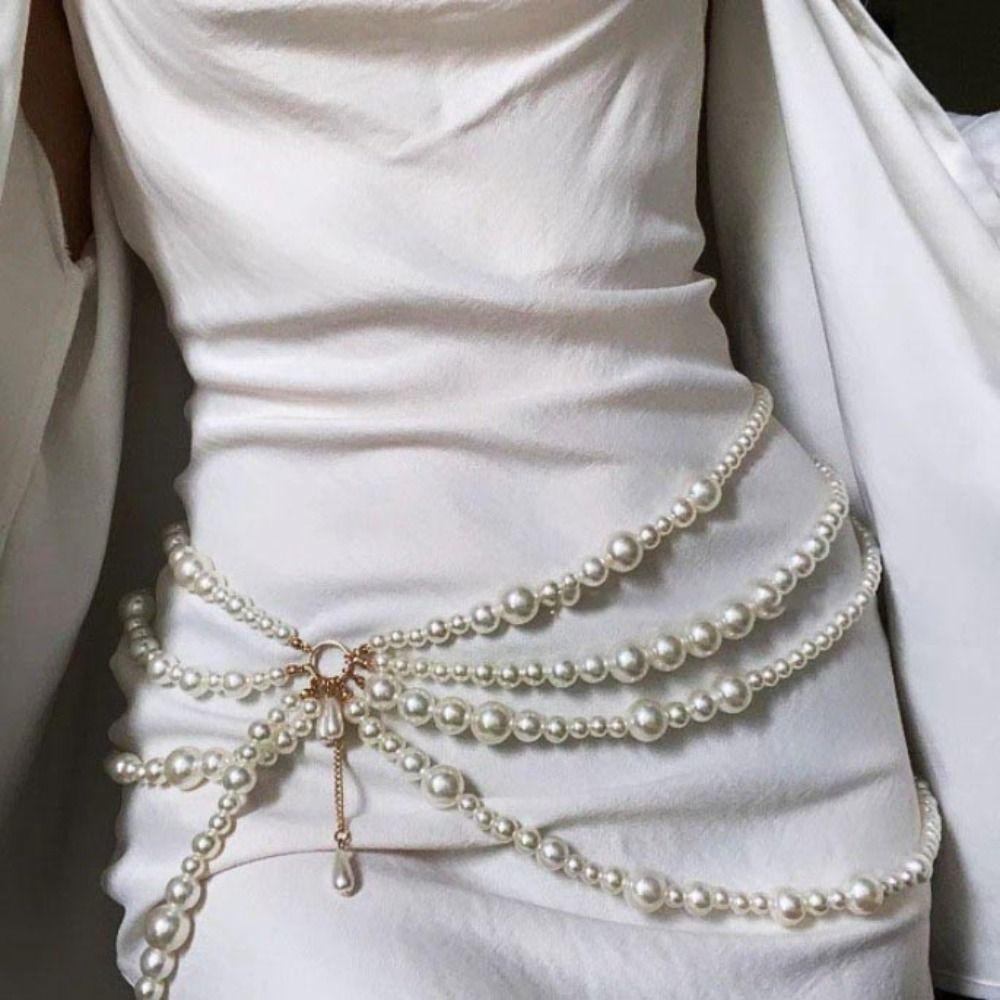

Y2K Jewelry Pearl Waistband Belt Sexy Body Chain Elegant Belly Chain Women
