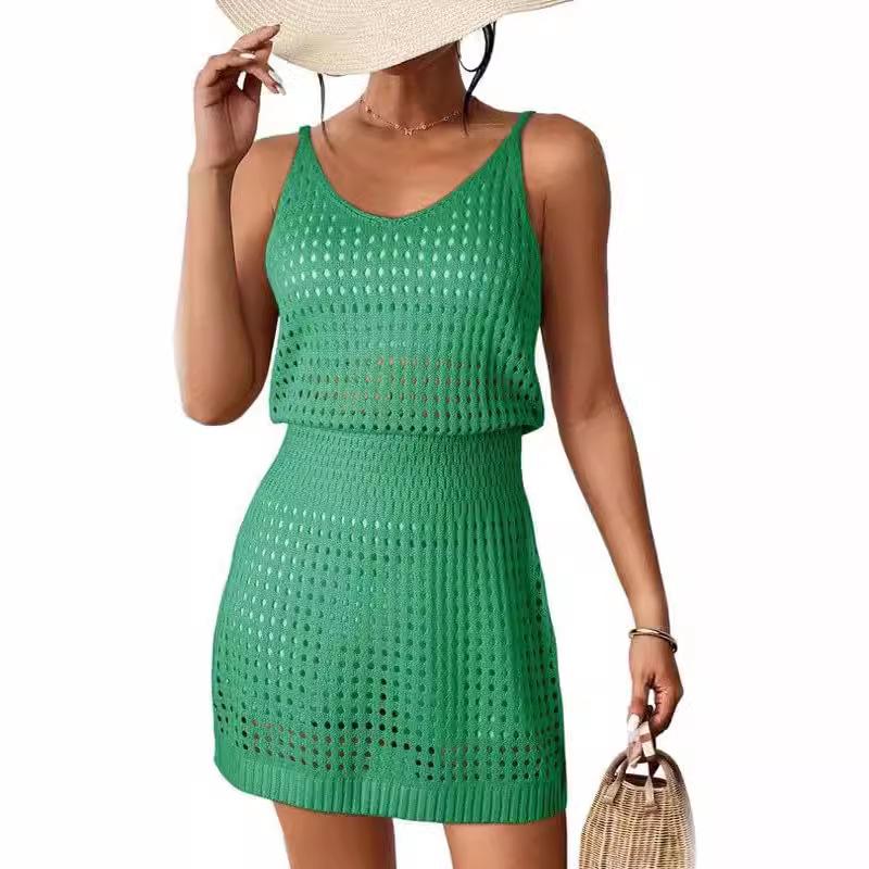 2024 Women's Cross-border Hot-selling Hollow-out Knitted Beach Cover-up Dress, Casual Wear