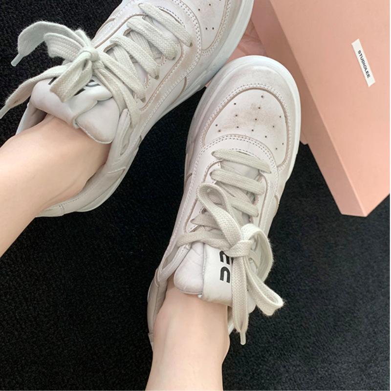 Grape Mother Studiolee New Summer Versatile Thick-soled Casual Lace-up Leather Shallow Mouth Dirty Little White Shoes Women