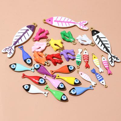 10 Stück Edelstahl Emaille Fisch Anhänger Meeresbewohner DIY Schmuckherstellung Zubehör für Halskette Ohrringe Armband