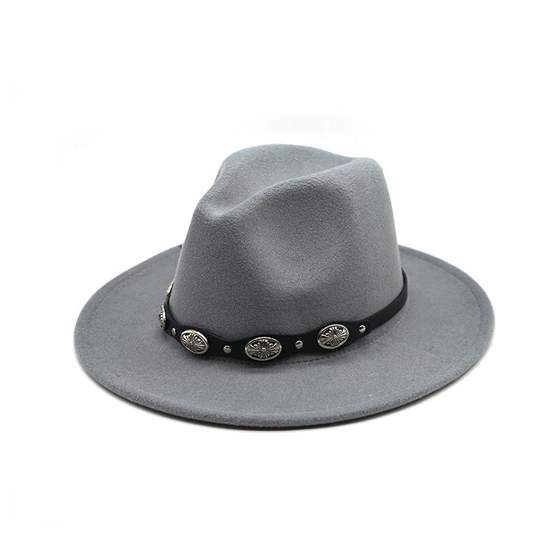Rivet Flower Belt Soft Felt Hat Solid Color Woolen British Style Gentleman'S Top Hat Sun Protection Shade Jazz Hat