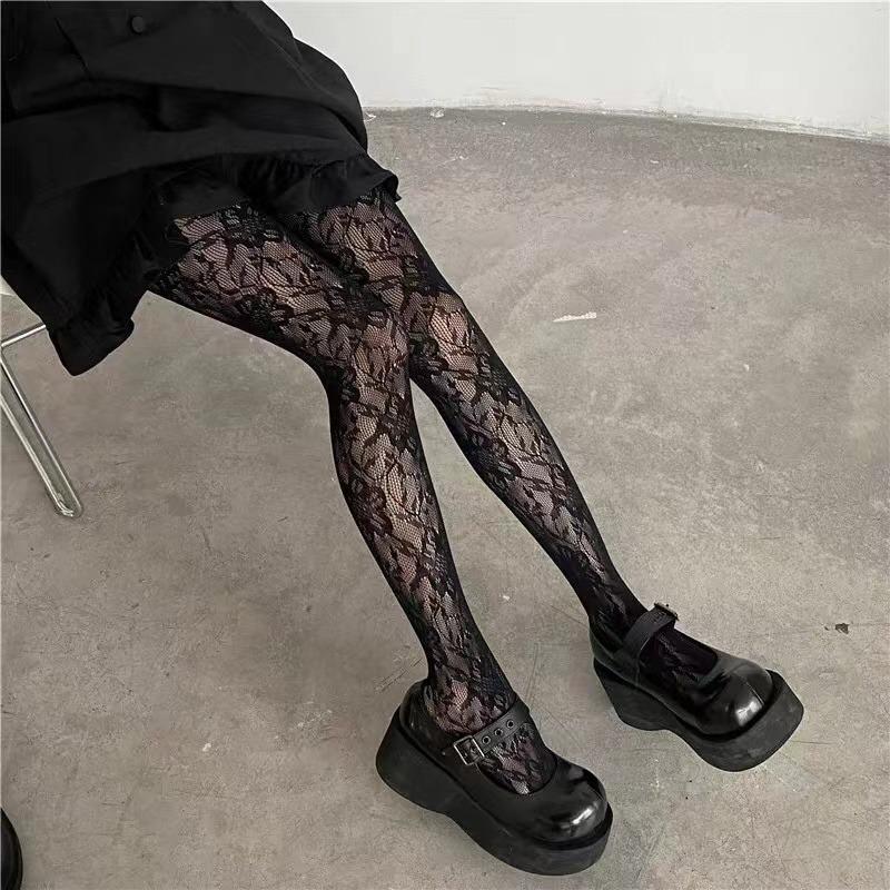 White Socks Women Sexy Fishnet Stockings Femme Summer Thin Flower Mesh Pantyhose Elastic Slimming High Waist Hollow Out Tights