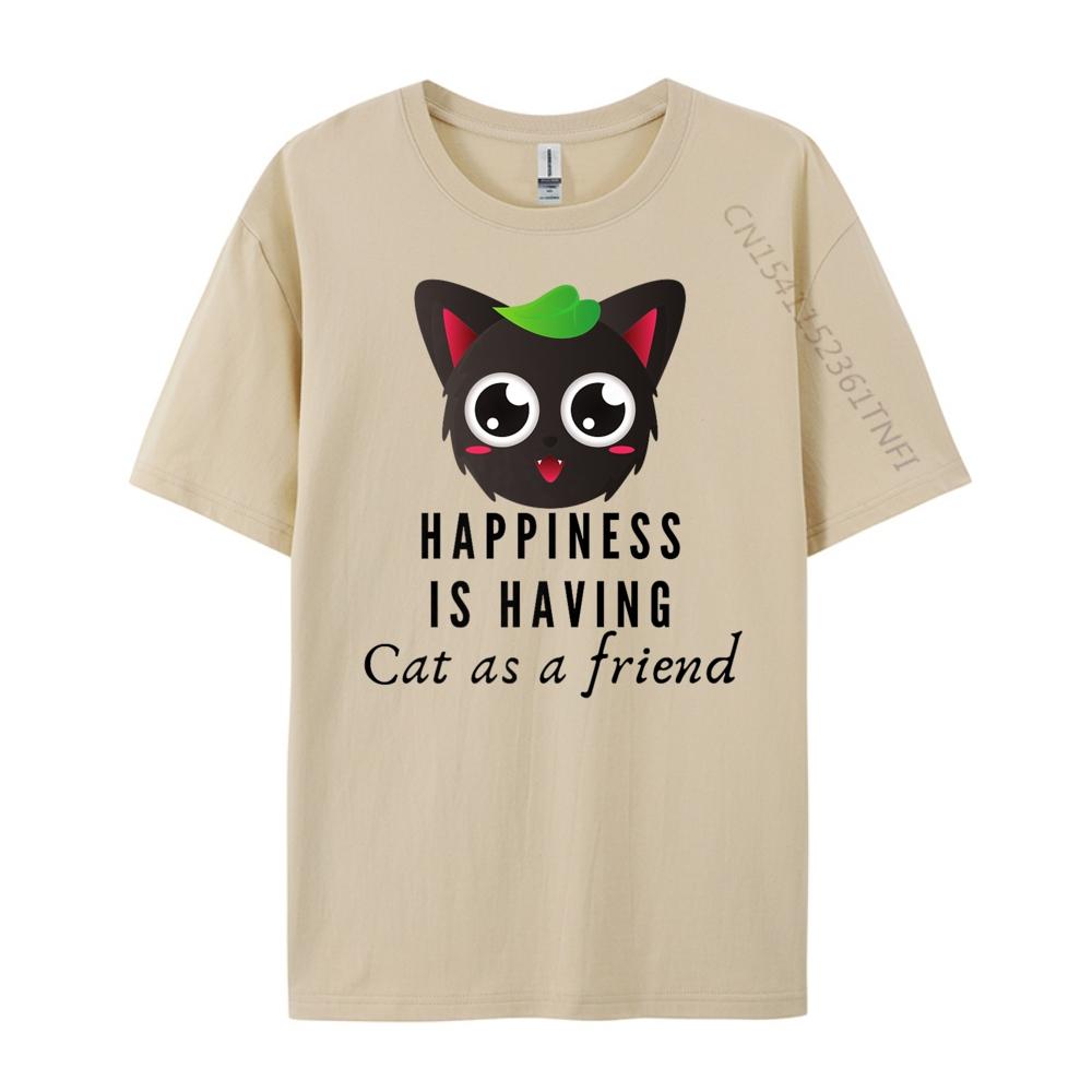 Happiness Is Having Cat Cat Black T Shirt T-Shirt Print XS Graphic T Shirts Men's Shirts Printing