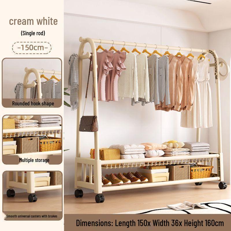 Movable Floor-Standing Coat and Clothes Rack for Bedroom Use