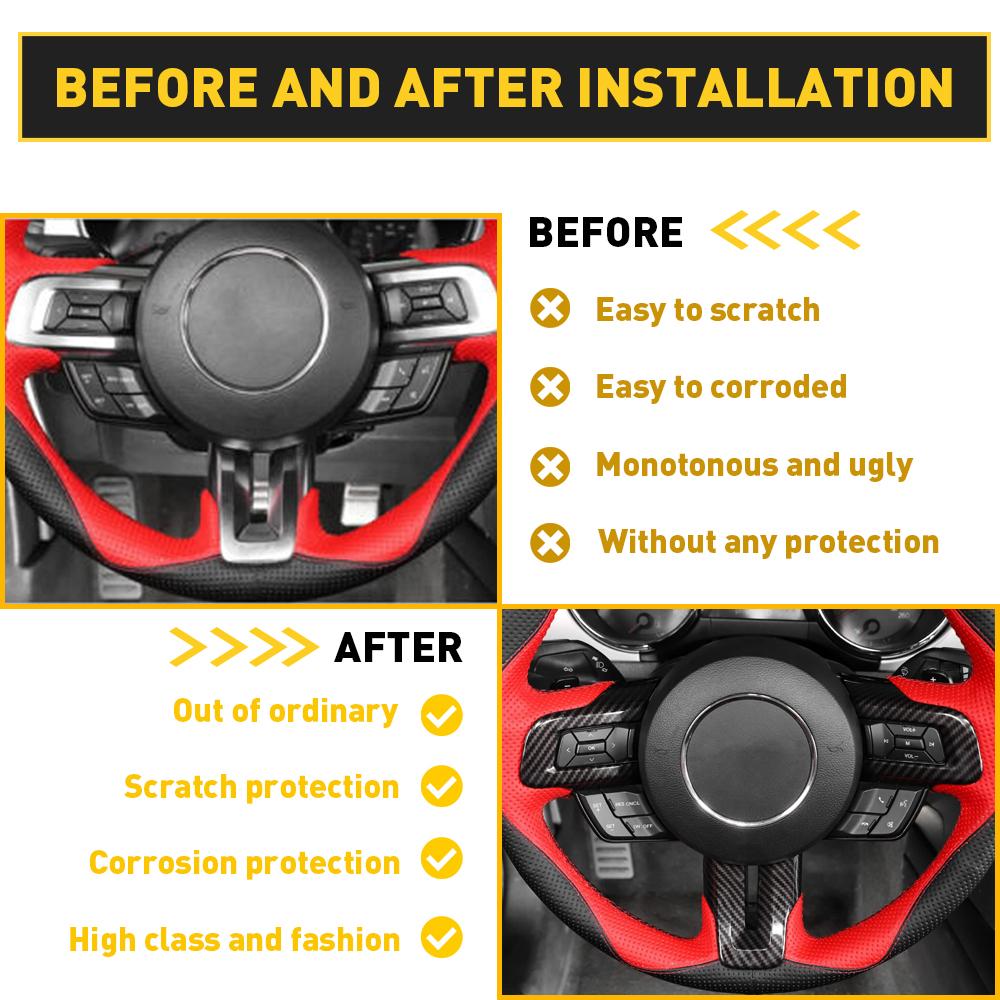 3-delige set Koolstofvezel Auto Stuurwiel Frame Cover Voor Ford Mustang 2015 2016 2017 2018 2019 2020 2021 2022 Auto Accessoires