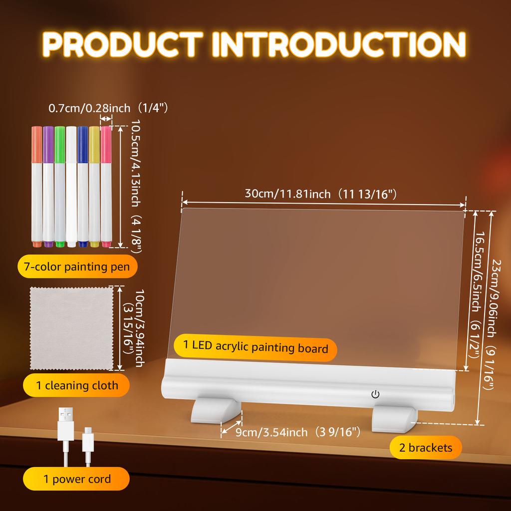 LED Luminous Drawing Board Erasable Light-Up Doodle Pad Kid Painting Toys Acrylic Note Board Memo Board with Stand and 7 Markers