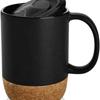 Einfache Keramik-Kaffeetasse mit Korkboden und Deckel, Spritzgeschützt, Hitzebeständig, Matt, Uni-Weiß, Schwarzer Korkboden, Teetasse